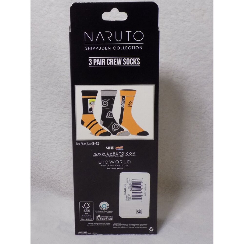 Naruto Crew Socks 3 Pair Pack Men's Shoe Size 8 to 12 (Style 2) - Picture 3 of 4